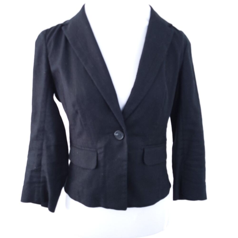 Loft One Button Blazer Linen Blend Black Size 2 Career Casual Work Jacket